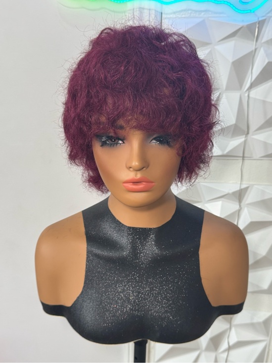 Burgundy Short Wig 100% Human Hair Glueless Water Wave 8 Inch main image 4